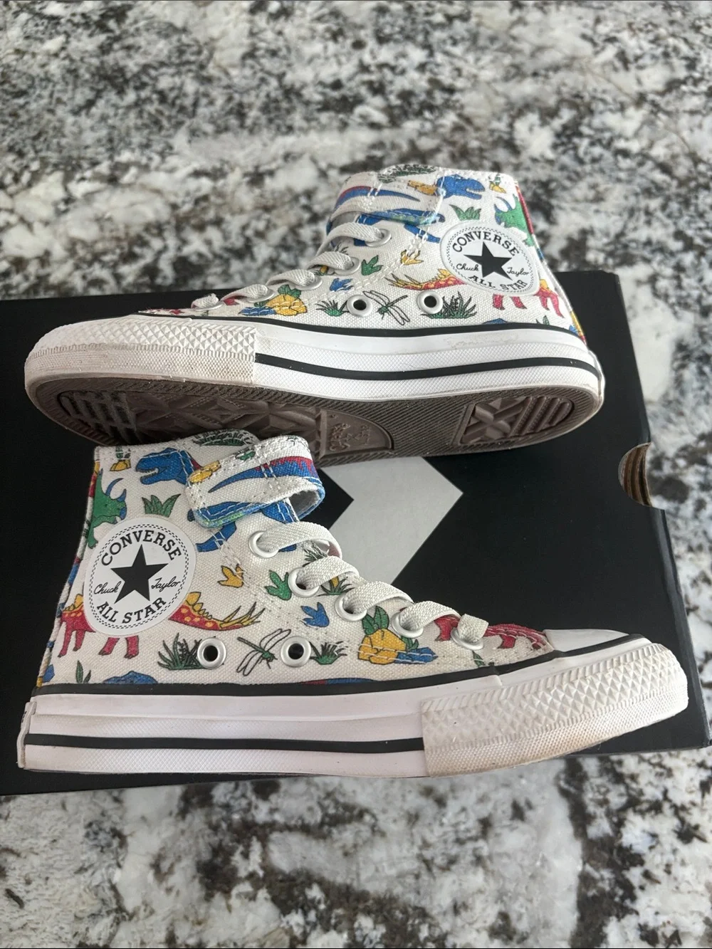 Converse Kids' High Top Sneakers - White dinosaur Print